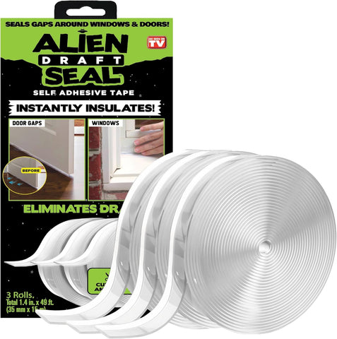 Alien Draft Seal Set of 49 Feet Anti-Draft Adhesive and Flexible Flap to Seal Gaps Around Doors and Windows As Seen On TV