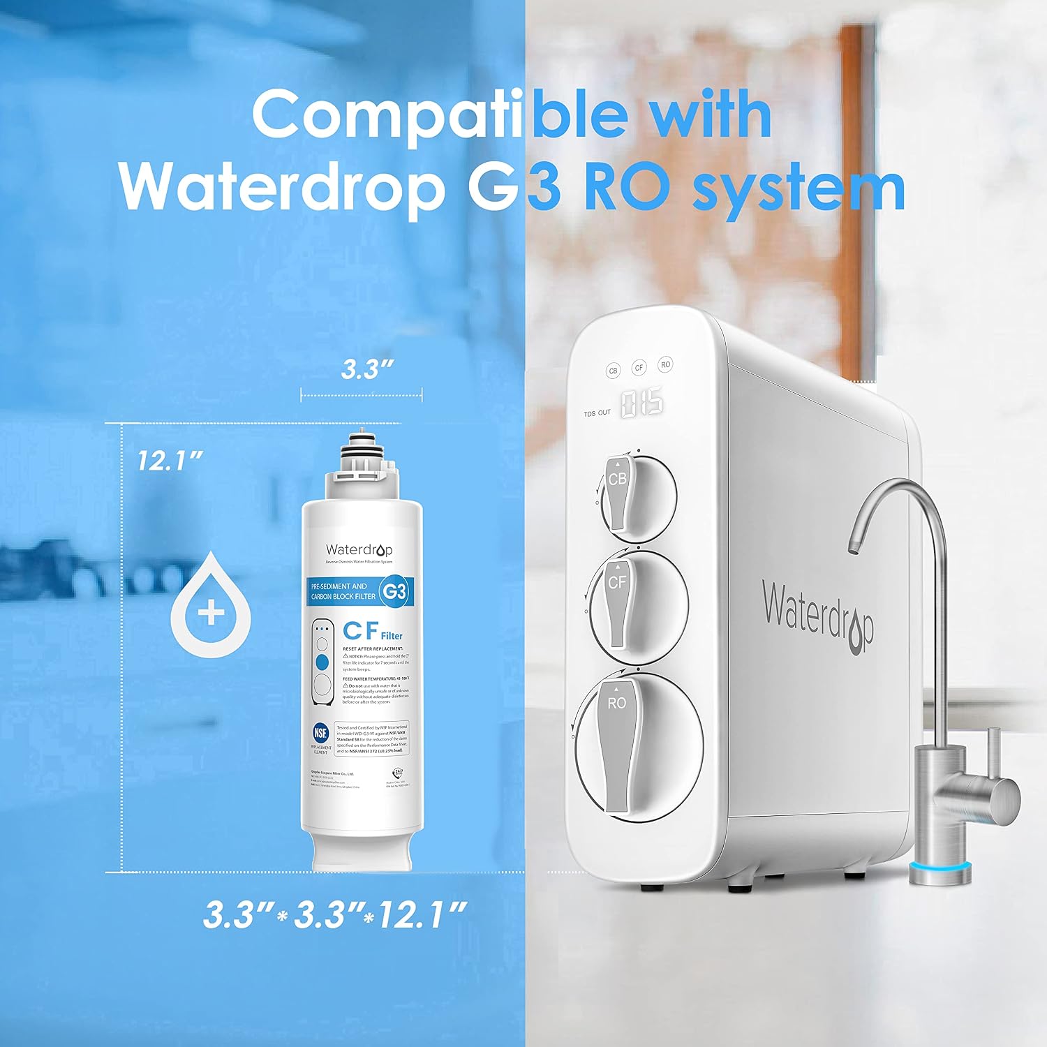 Waterdrop G3-N1CF Filter, Replacement for G3-W & G3P600 & G3P800 RO System