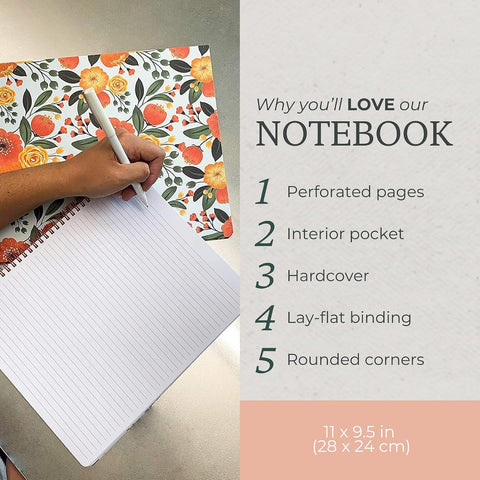 Steel Mill & Co. Cute Floral Large Spiral Notebook, Orange Flower
