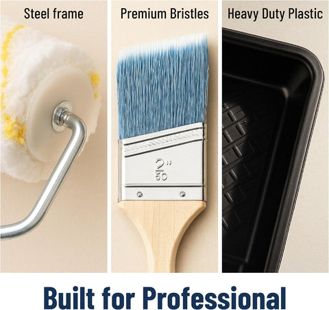 Bates- Paint Roller Kit, 19 pcs, Roller Set with Microfiber Sleeves & Frame
