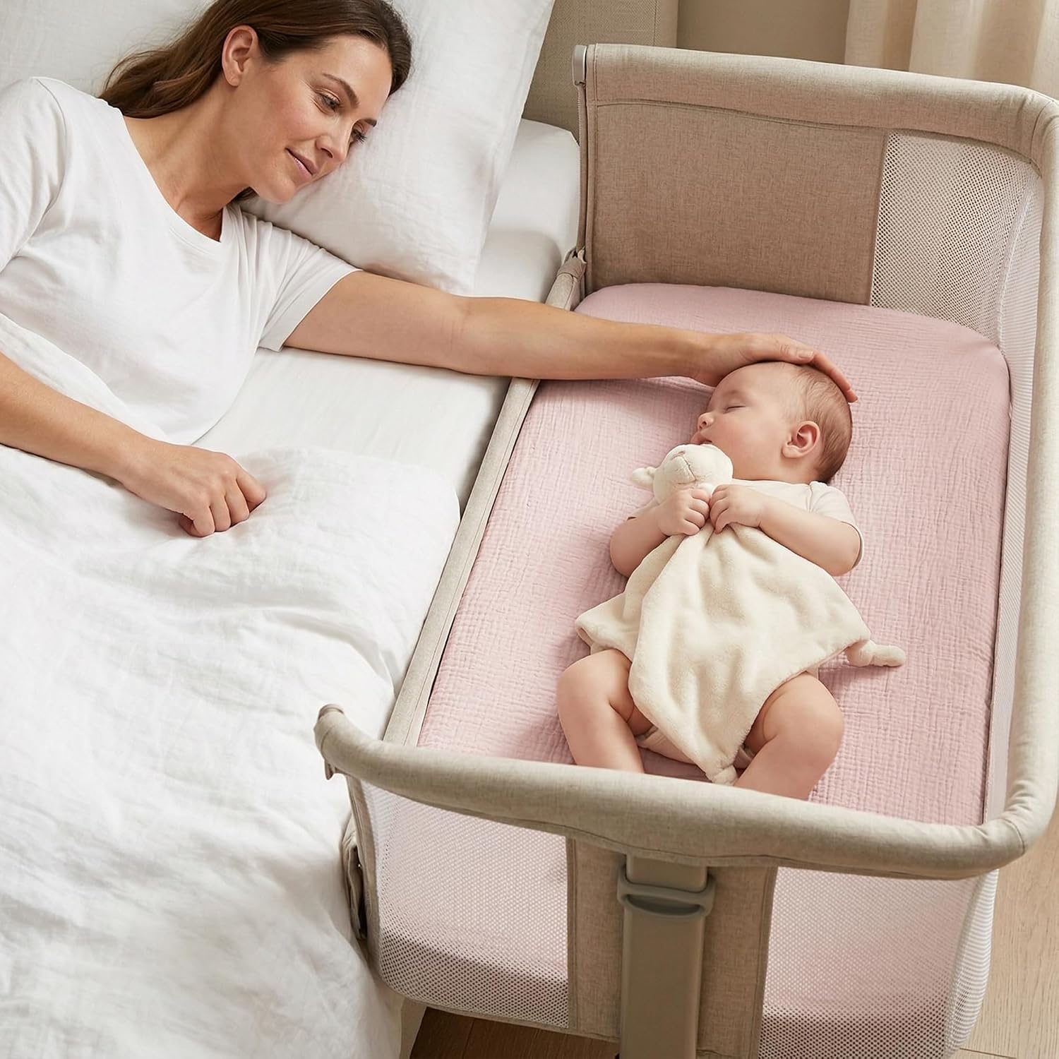 Muslin Bassinet Sheet Compatible with Maxi-Cosi Iora & Iora Air Bedside Sleeper - 100% Cotton Rectangular Mattress Pad Cover (33"x20"), Breathable & Soft, Boho (1 Pack Pink)