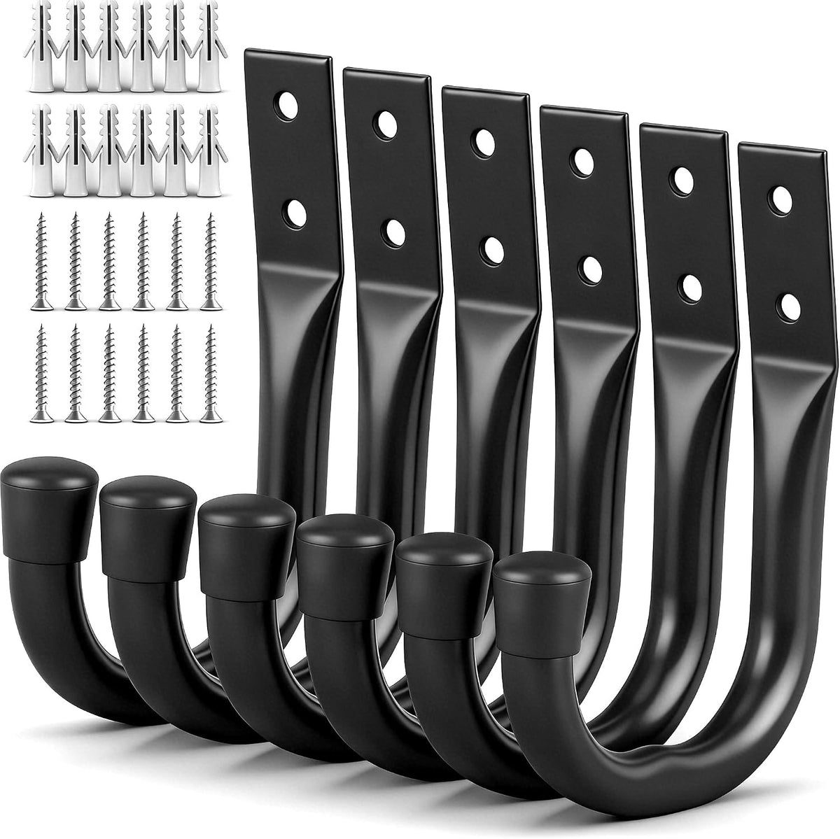 Heavy Duty Garage Storage Hooks, 6-piece Bike Hooks for Garage Wall, Utility Garage Hooks, Wall Mount J Hook for Hanging, Large Metal Storage Organizer Tool, Extension Cord Hanger