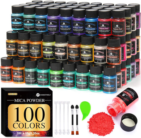 CHANGTIKEJI Mica Powder, 100 Colors - 10g/Bottle of Natural Pigment Powder