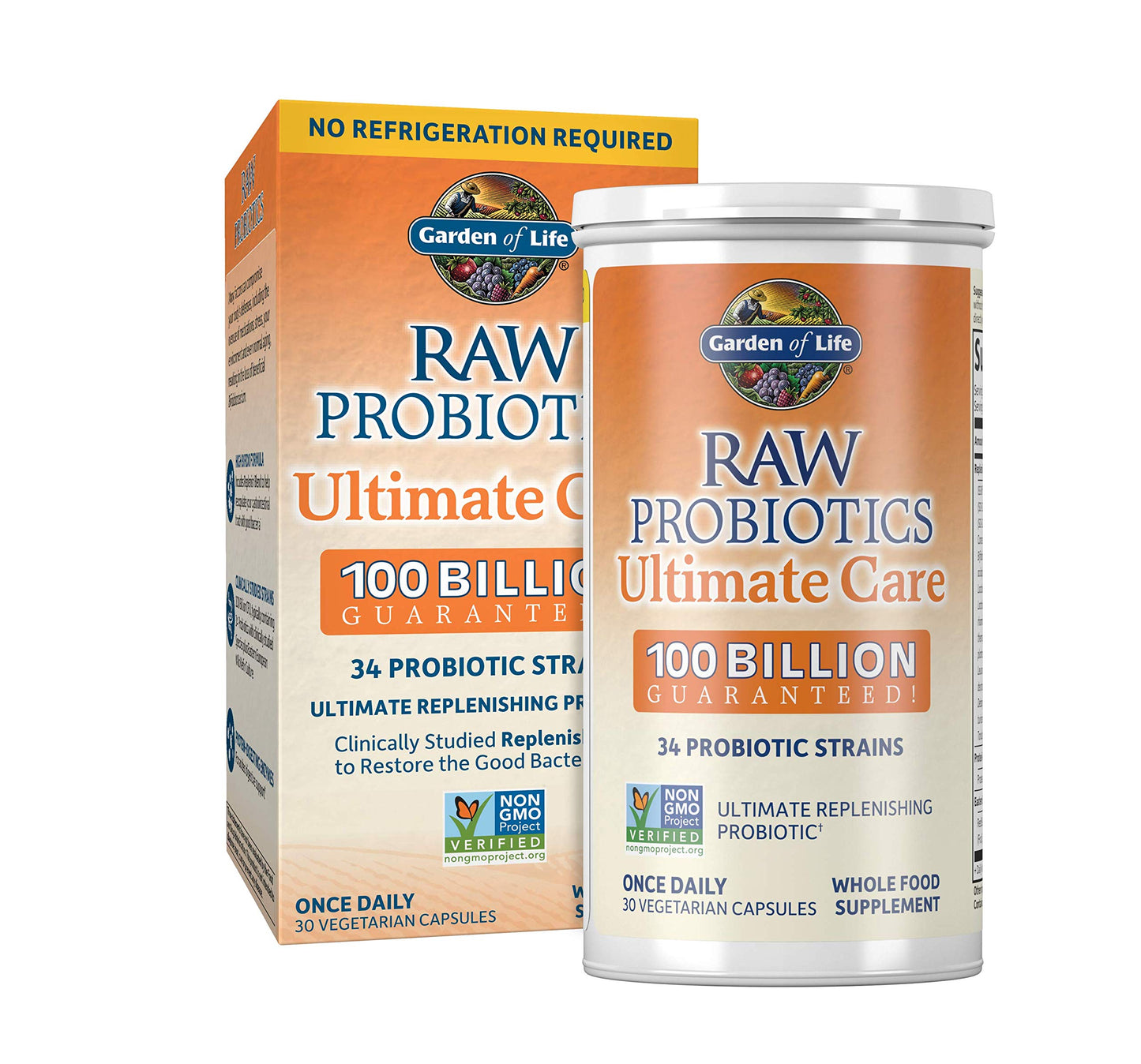 Raw Probiotics - 100 Billion CFU, Shelf Stable, 30 Capsules - For Men and Women, Digestive Enzymes, Clinically Studied Strains - by Garden of Life