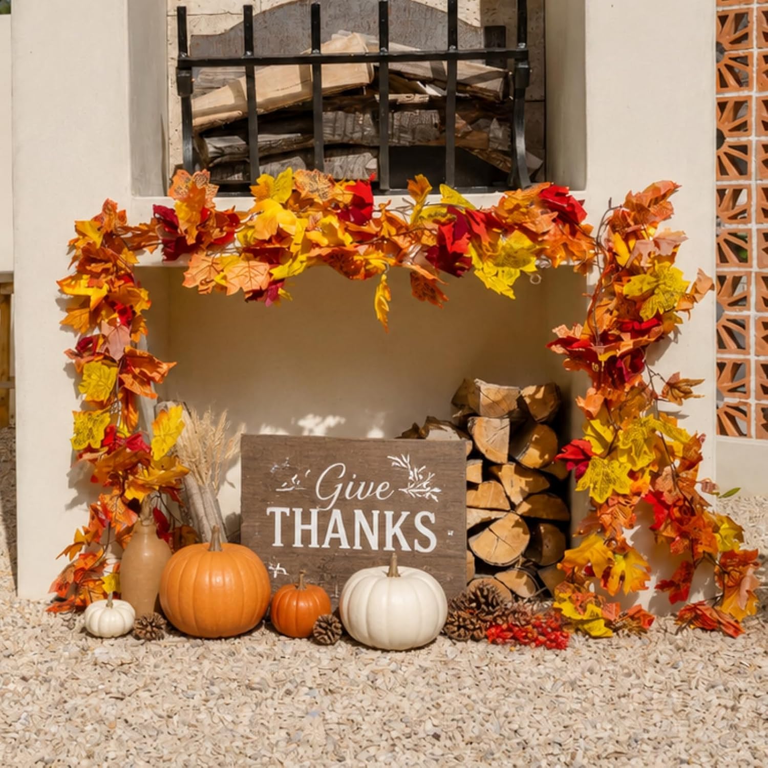 CQURE 9 Pack Fall Leaves Garland, 53.1Ft Maple Leaf Fall Vines Autumn Garland for Thanksgiving Wedding Party Decor, Indoor Outdoor Farmhouse Home Decorations