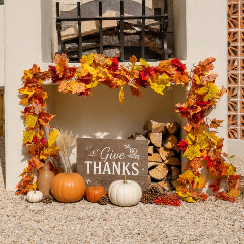 CQURE 9 Pack Fall Leaves Garland, 53.1Ft Maple Leaf Fall Vines Autumn Garland for Thanksgiving Wedding Party Decor, Indoor Outdoor Farmhouse Home Decorations