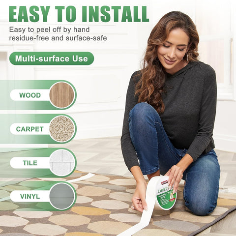 YYXLIFE Double Sided Carpet Tape for Area Rugs & Hardwood Floors, 2" x10YD