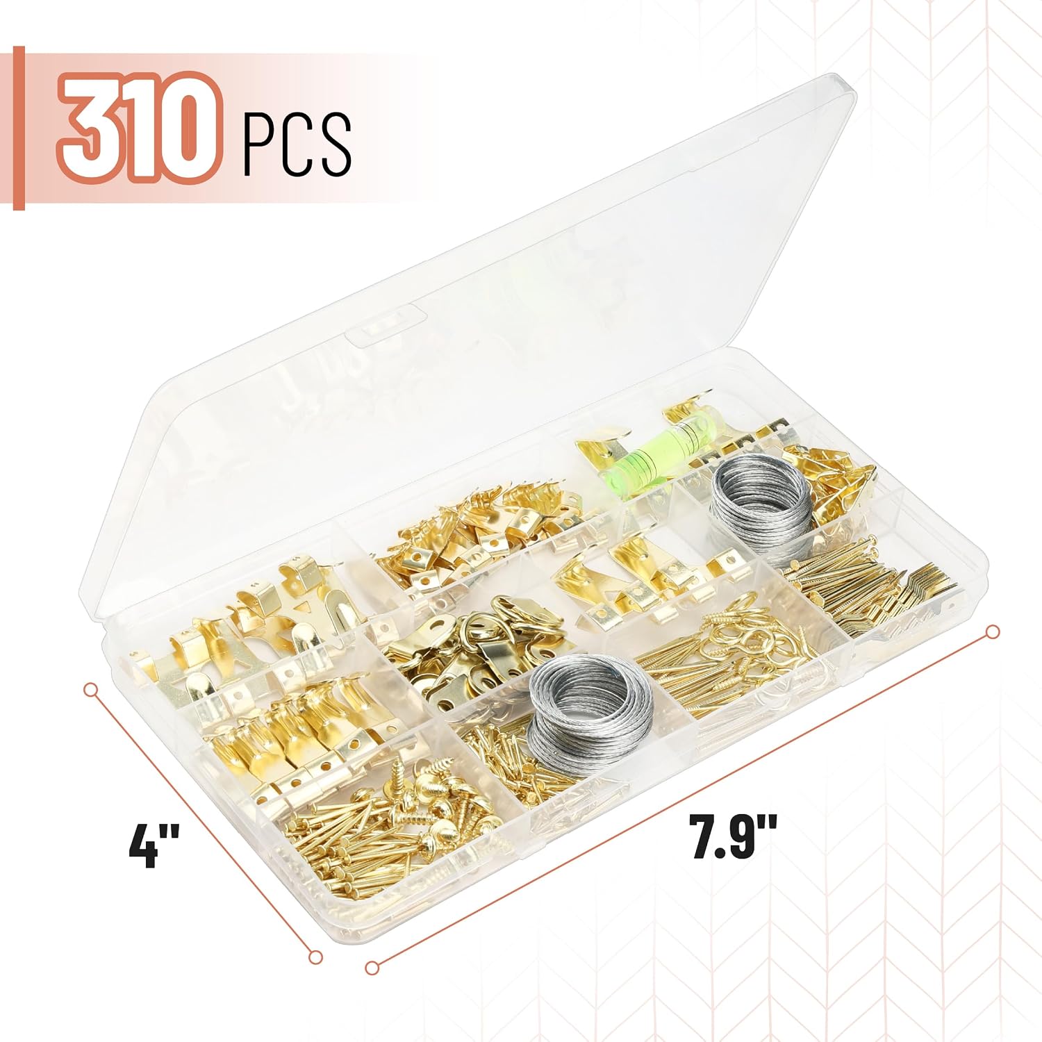 Mr. Pen- Picture Hanging Kit, 310 pcs, Gold, Assorted Hooks | Includes Nails, Sawtooth Hangers, D-Rings, Steel Wire, Ring Hooks, Home Wall Mount Hardware for Frames, Canvas, Décor