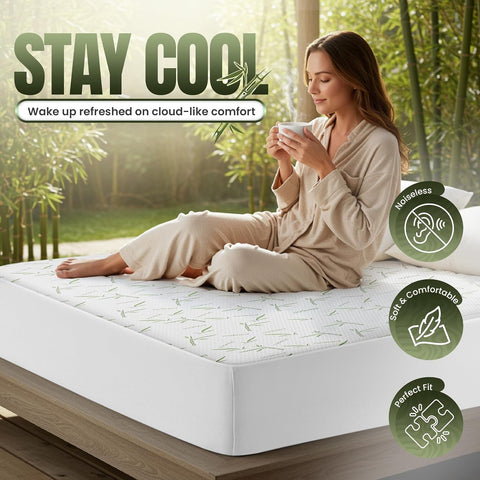 Bamboo Viscose Waterproof Mattress Protector Full Size, 15" Deep Pocket