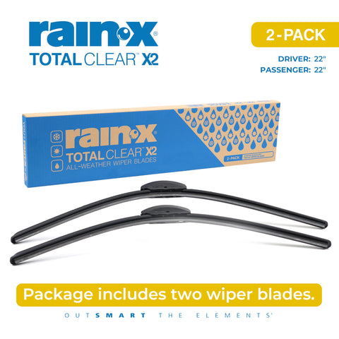 Rain-X 810329 Total Clear Beam Wiper Blades 22" & 22" Windshield Wipers for All-Weather Performance, Rubber Squeegee for Smooth Clean Wipe & Quiet Operation - 2 Pack Value