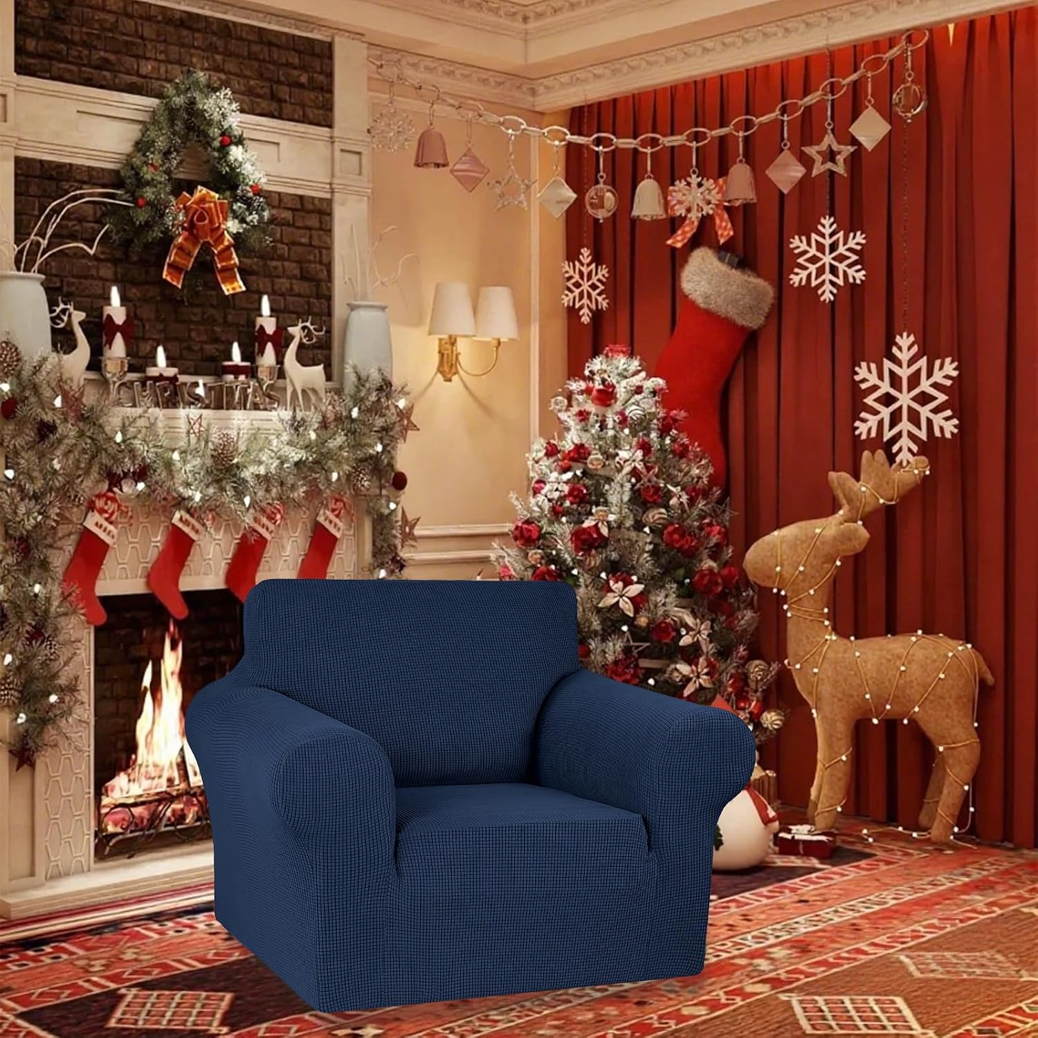 KEKUOU Stretch Chair Sofa Slipcover, Single Couch Cover,Navy Blue