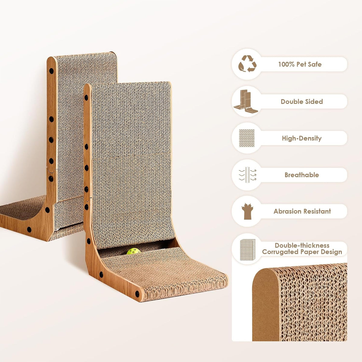 EHEYCIGA Cardboard Cat Scratcher for Indoor Cats, 26.8 Inch, Brown