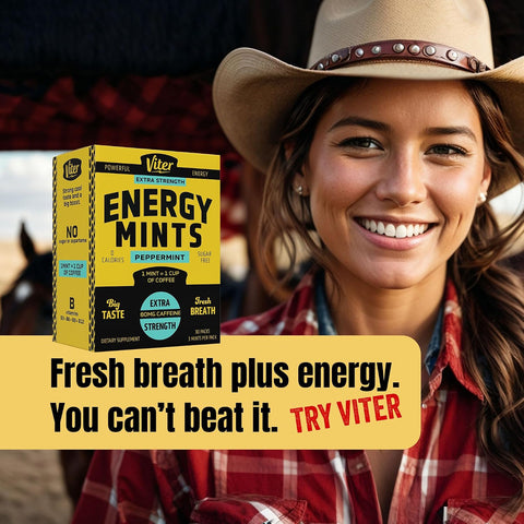 Viter Energy Extra Strength Caffeine Mints 80mg, Peppermint, 30 Sachets