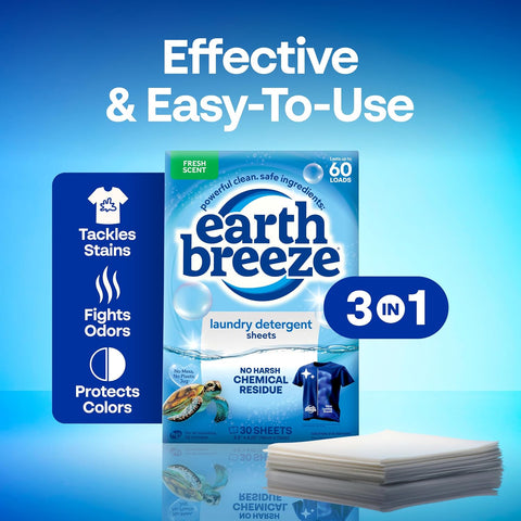 Earth Breeze Laundry Detergent Sheets Fresh Scent 60 Loads