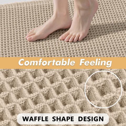 MIULEE Set of 2 Waffle Bathroom Rugs Boho Bath Mat Pale Beige 18x30 Inch
