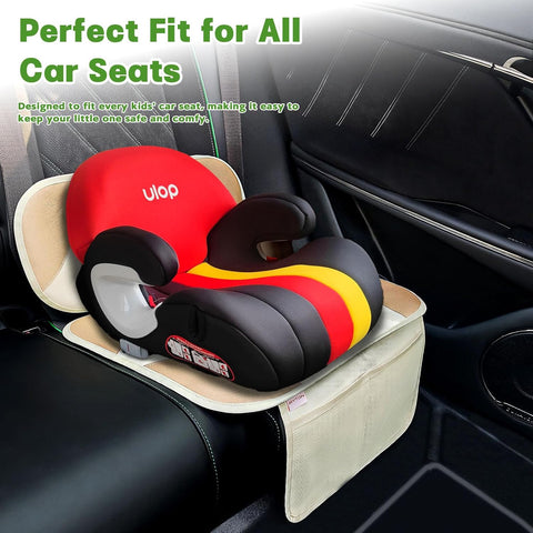 Siivton Car Seat Protector for Kids, Anti-Slip Design, Thick Padding, Prevents Seat Marks, 2 Storage Pockets for Toys & Snacks, Fits Most Cars, Black (Beige, 1 Pack)