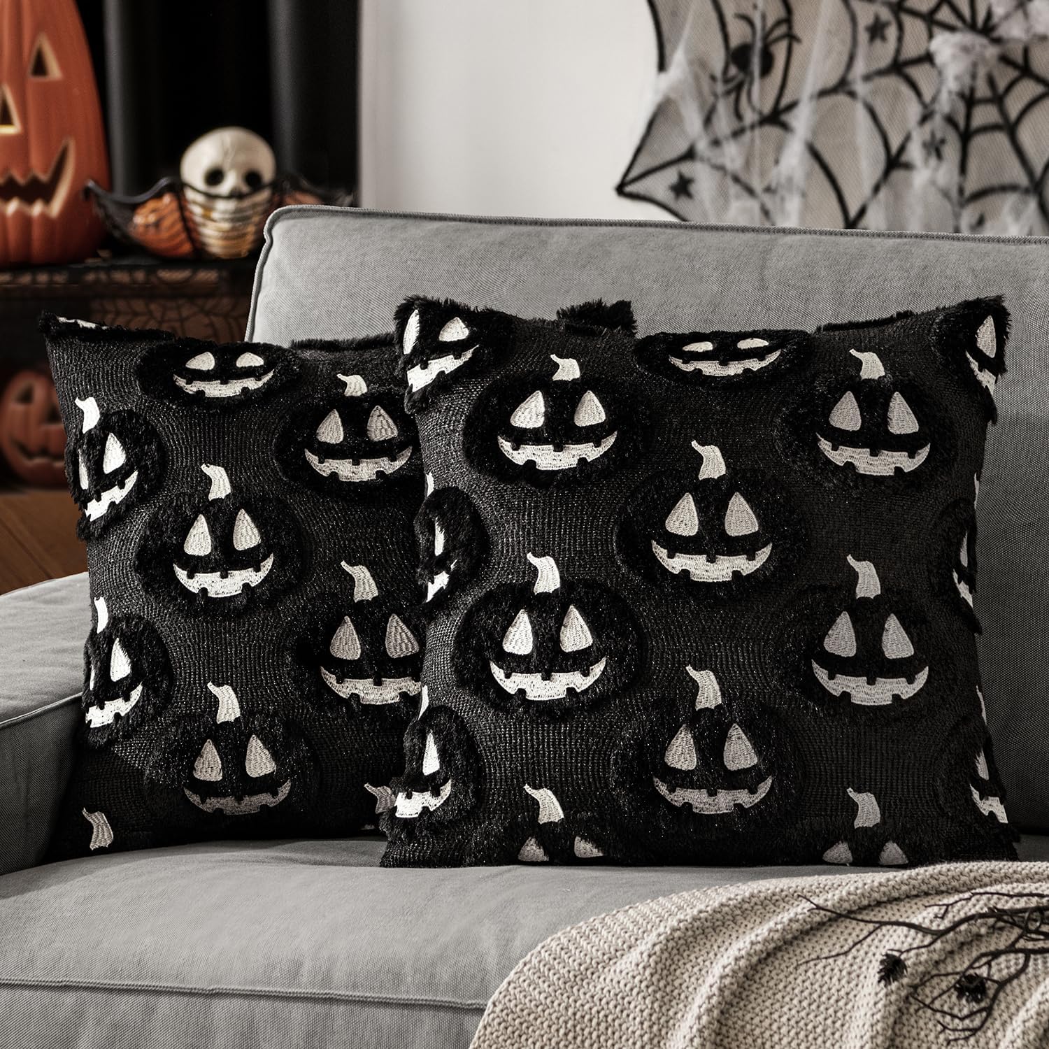 MIULEE Halloween Fall Thanksgiving Ghost Throw Pillow Covers 18x18 Black