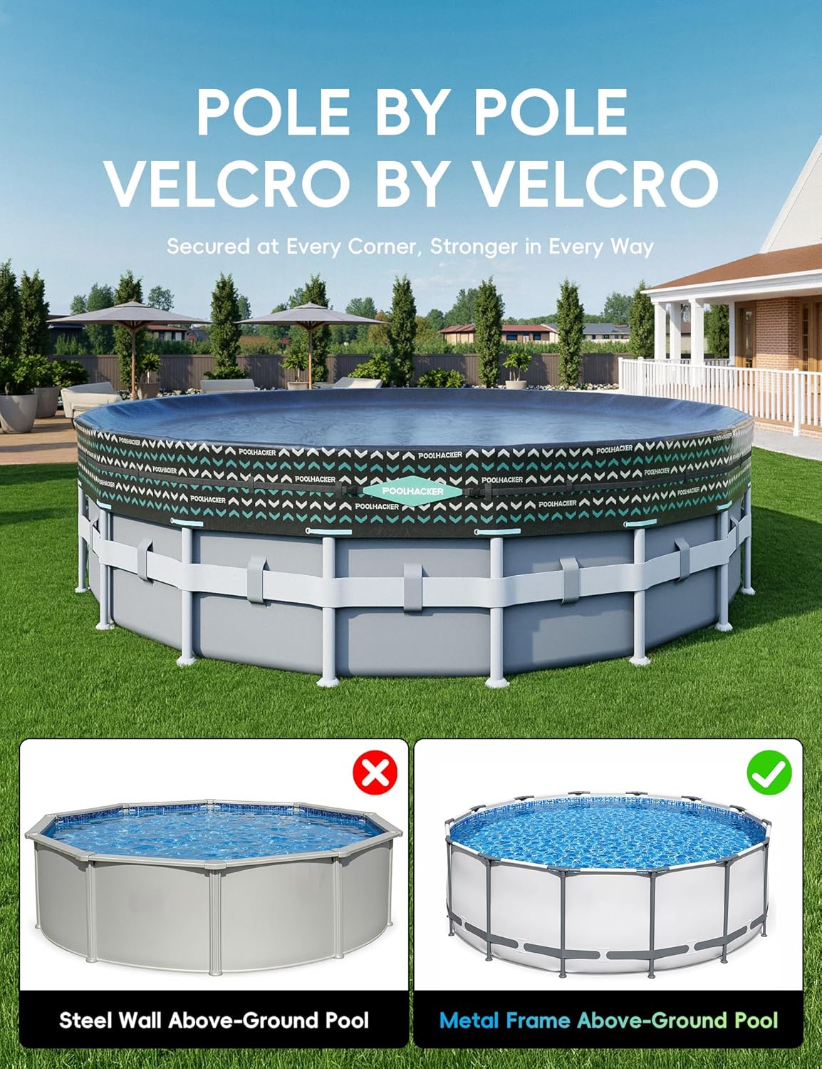 POOLHACKER 21FT Round Pool Cover, Pool Covers for Above Ground Pools, Winter Pool Cover, Above Ground Pool Cover, Tear-Resistant & Dustproof（Black）