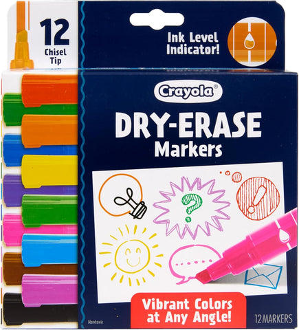 Crayola Take Note Dry Erase Markers for School (12ct) Teacher Classroom Supplies, Chisel Tip Whiteboard Markers, Must Haves