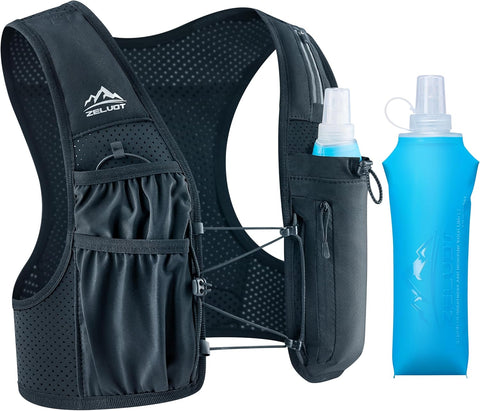 Zelvot Running Vest for Women Men, US Patent, Adjustable Chest Straps Running Hydration Vest with 500ml Soft Flask, Lightweight Reflective Hydration Backpack for Marathon