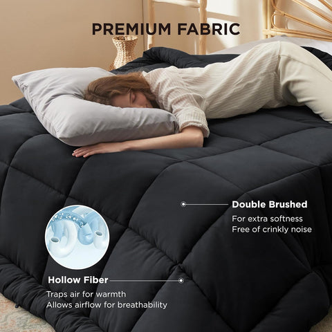 Bedsure Comforter Duvet Insert - Quilted Comforters Queen Size, All Season Duvet, GentleSoft Down Alternative Bedding, with 8 Tabs, Gifts for Women/Men, Black, Queen 88 x 88 Inches