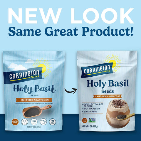 Carrington Farms Holy Basil Seeds (Tulsi/Sabja Seeds) 8 oz - High-Fiber Edible Seeds for Smoothies, Puddings, Falooda Drinks & Overnight Oats | Vegan, Keto & Paleo | Gluten-Free, Non-GMO