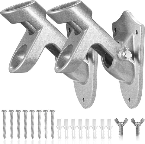 Flag Pole Holder Brackets, BONWIN 1" Flag Pole Mounting Bracket with Hardwares for House Wall Mount, 1" Inner Diameter, Two Positions & Aluminium Alloy, Rust Free Coated (Silver - 2 Pack)