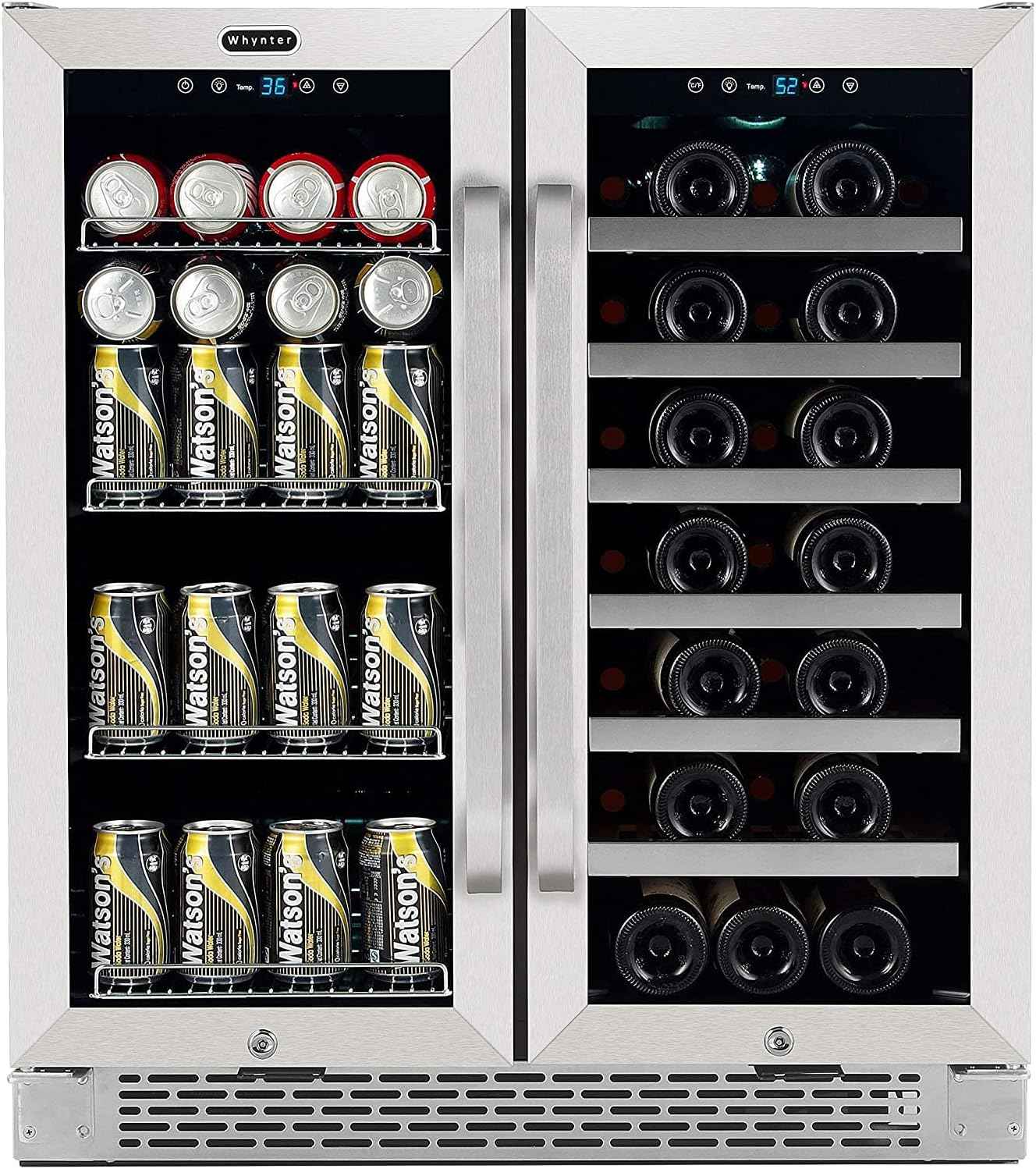 Whynter BWB-3388FDSa Built-in French Door 33 Bottle Wine Refrigerator 88 Can Beverage Center, 30" Wide Dual Zone Add' Packaging, Silver