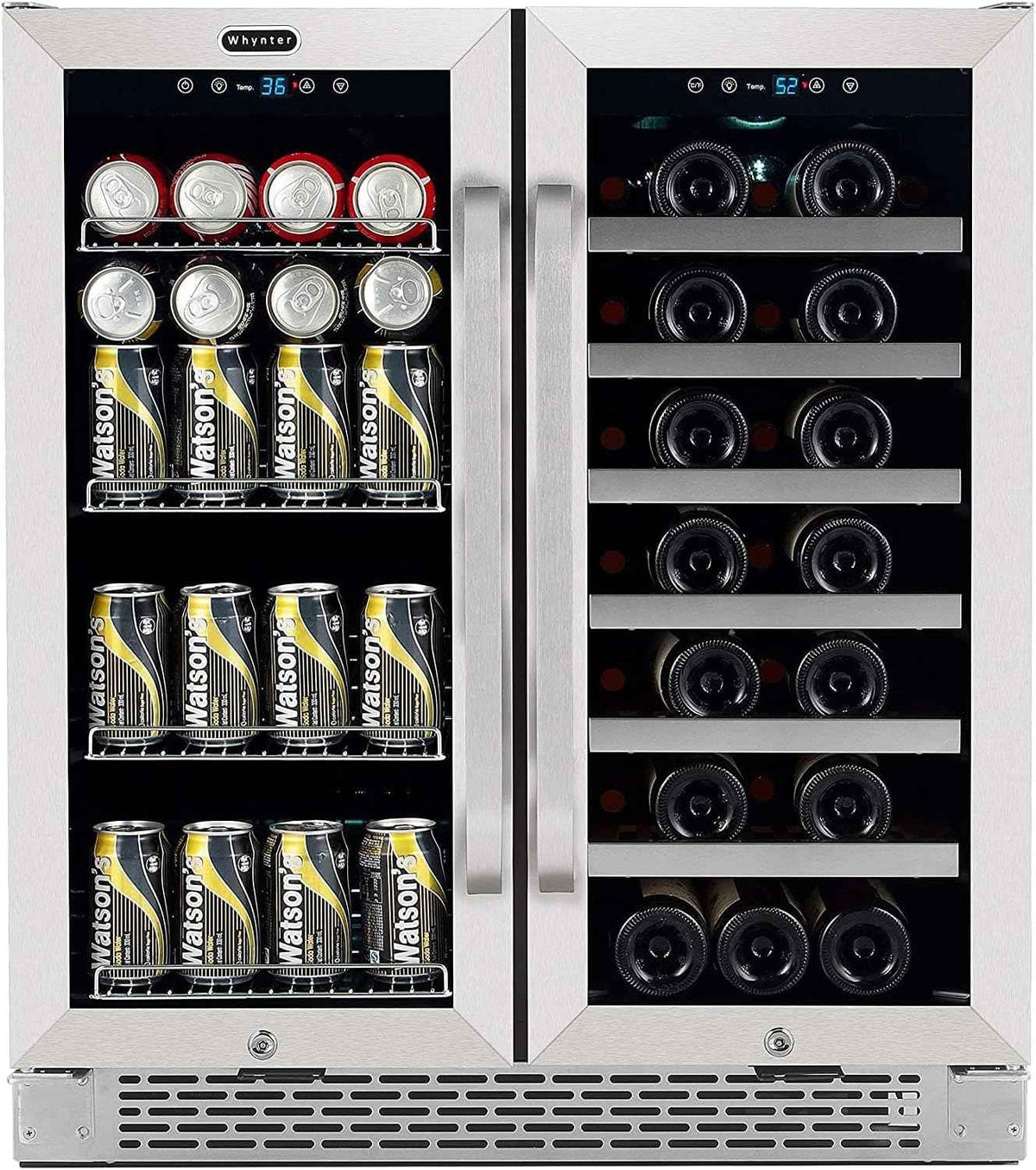 Whynter BWB-3388FDSa Built-in French Door 33 Bottle Wine Refrigerator 88 Can Beverage Center, 30" Wide Dual Zone Add' Packaging, Silver