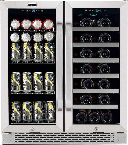 Whynter BWB-3388FDSa Built-in French Door 33 Bottle Wine Refrigerator 88 Can Beverage Center, 30" Wide Dual Zone Add' Packaging, Silver