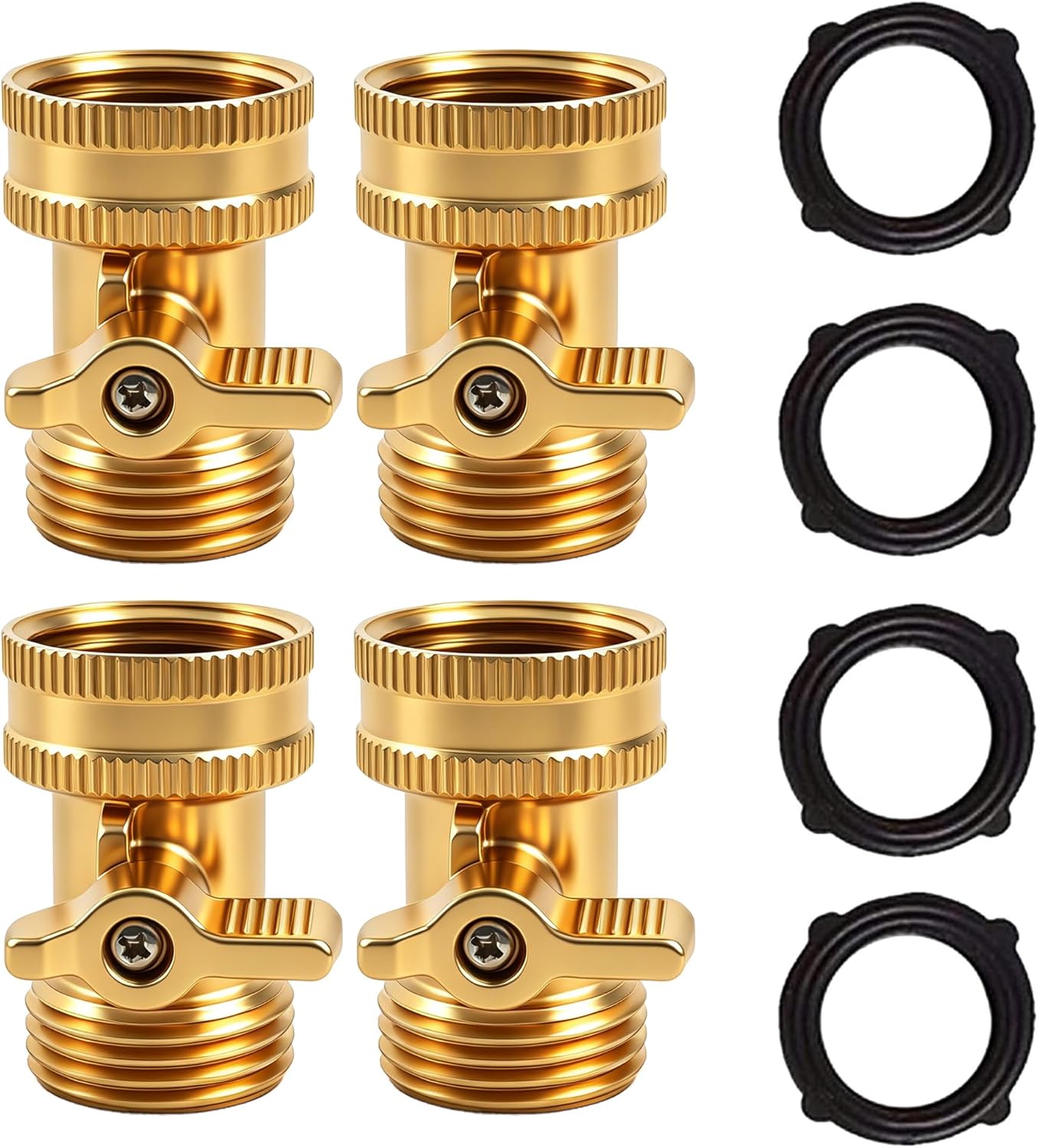 Xiny Tool Brass Garden Hose Shut Off Valve, 4 Pack Heavy Duty 3/4 Inch Solid Brass Garden Hose Shut Off Valve with 4 Extra Rubber Washers