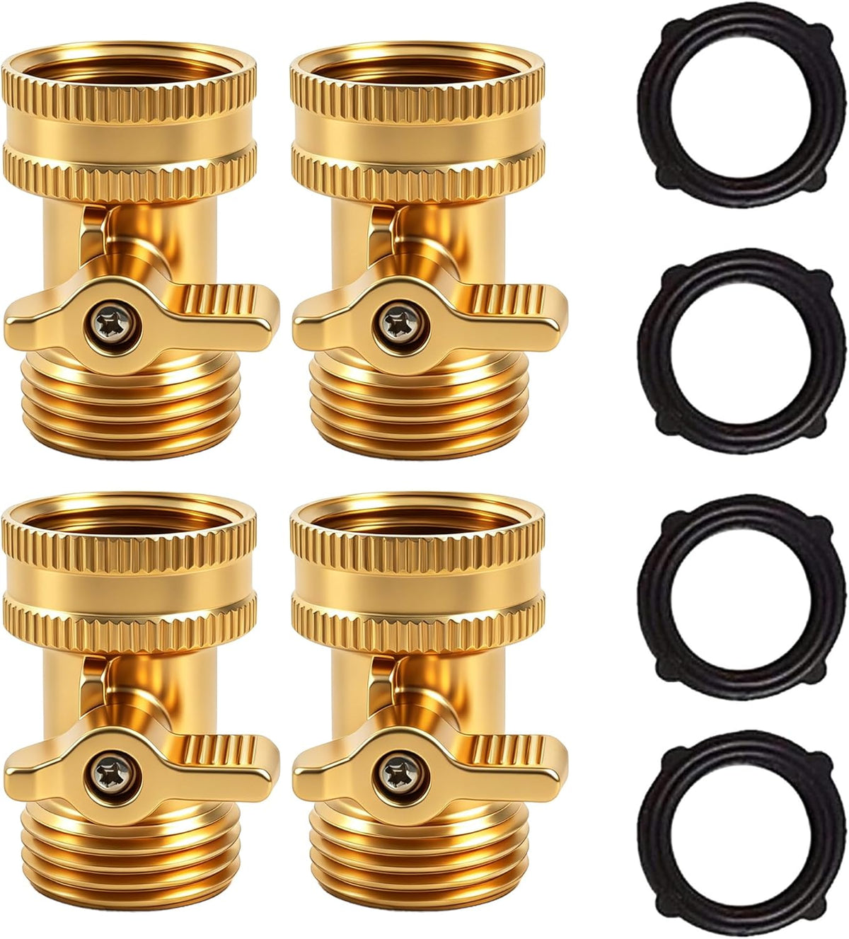 Xiny Tool Brass Garden Hose Shut Off Valve, 4 Pack Heavy Duty 3/4 Inch Solid Brass Garden Hose Shut Off Valve with 4 Extra Rubber Washers