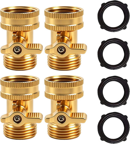 Xiny Tool Brass Garden Hose Shut Off Valve, 4 Pack Heavy Duty 3/4 Inch Solid Brass Garden Hose Shut Off Valve with 4 Extra Rubber Washers