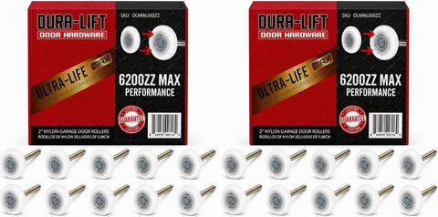 DURA-LIFT Ultra-Life MAX 2" Sealed 6200ZZ Bearing Nylon Garage Door Roller, 4" Stem, Pack of 20