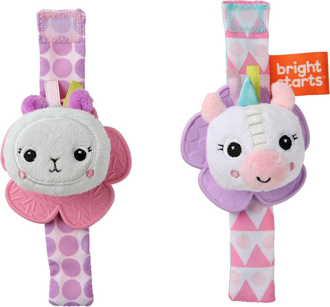 Bright Starts Rattle & Teethe Wrist Pals Toy - Monkey & Elephant, Newborn +