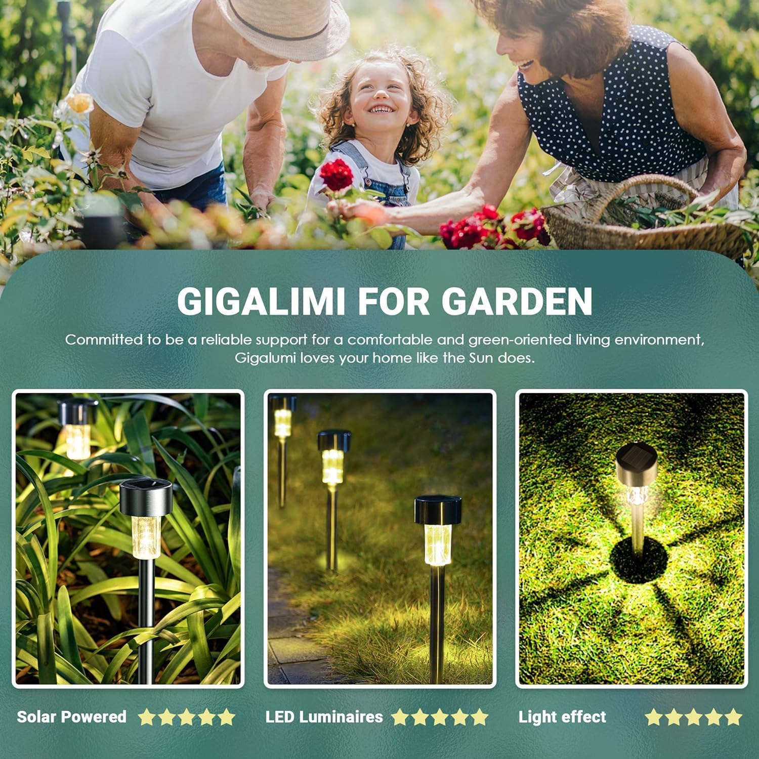 GIGALUMI 16 Pack Solar Lights Outdoor Waterproof, Stainless Steel