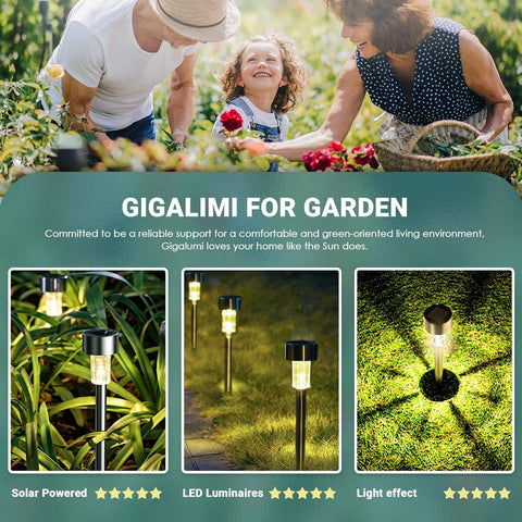 GIGALUMI 16 Pack Solar Lights Outdoor Waterproof, Stainless Steel
