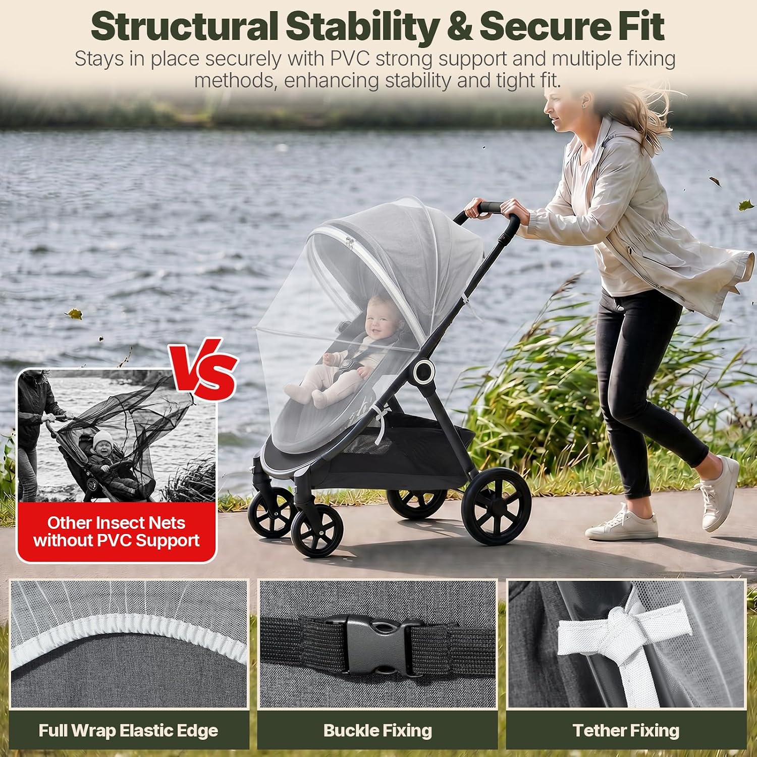 Orzbow Baby Mosquito Net for Stroller, Universal Fit, Breathable, White