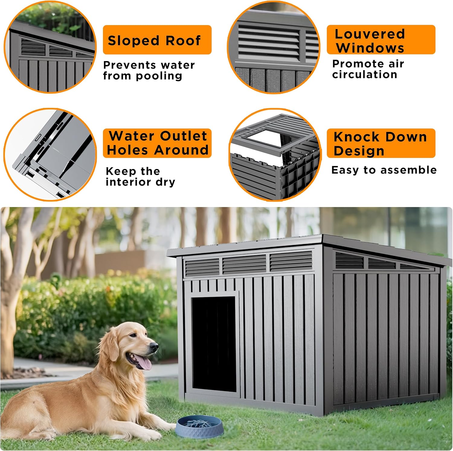 VIXZEN Dog House Outdoor & Indoor, Medium Size, Gray