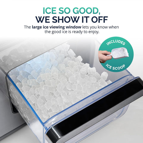 Luma Nugget Countertop Ice Maker, 44 lbs in 24 Hours, Black Stainless Steel Ice Machine, Perfect for Home Bar, Kitchen Countertop, RV, Home Office