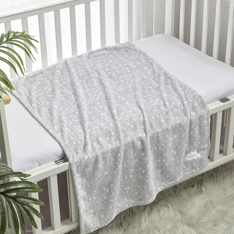 CREVENT 2Pcs 30''X40'' Cute Cozy Fluffy Warm Baby Blankets for Infants Toddlers' Bedding Crib Cot Stroller - Grey Cloud + Lion