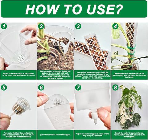 2 Pcs 9 Inch D Shaped Moss Pole with Watering Dripper, Plastic Moss Poles for Climbing Plants, Sturdy Monstera Plant Support, Self Watering Moss Pole Kit for Plants Indoor (1Pack 2Pcs-White)