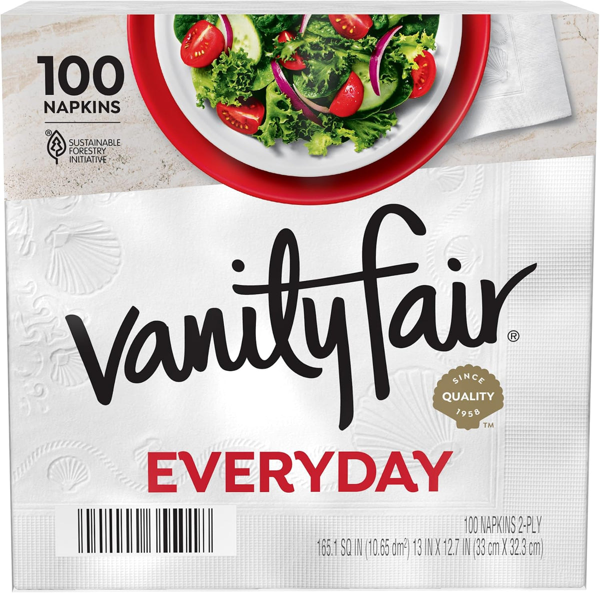 Vanity Fair Everyday Paper Napkins, 100 Count, Disposable Napkins Made Soft And Smooth For Everyday Meals