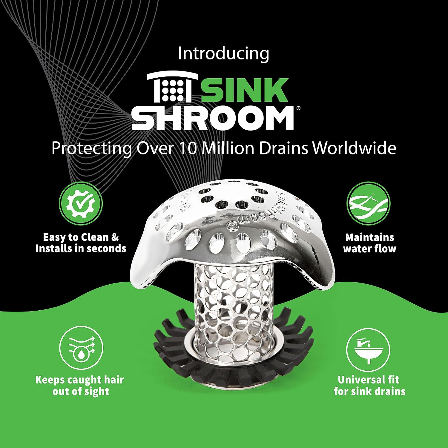 SinkShroom Ultra Revolutionary Bathroom Sink Drain Protector, Stainless Steel with Stopper