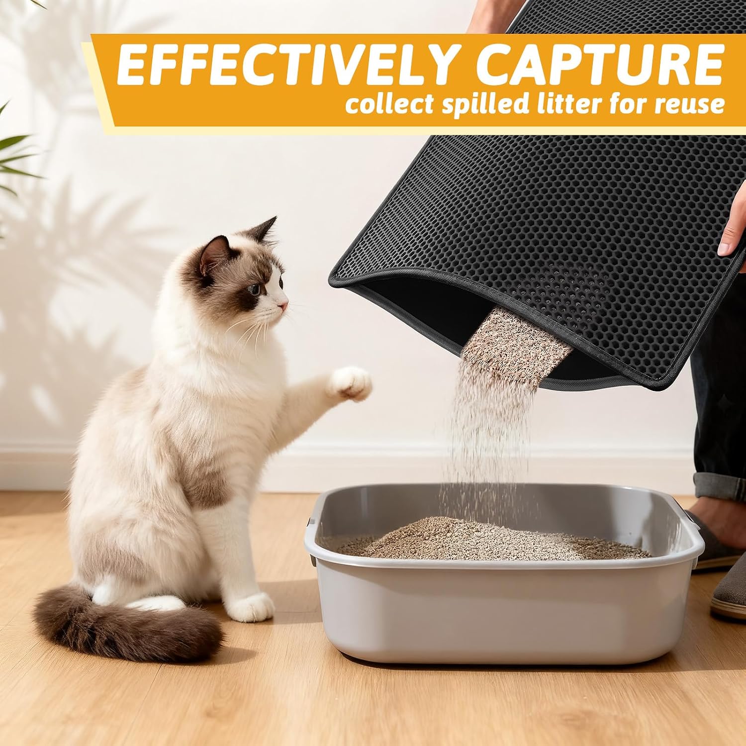 Pieviev Kitty Litter Mat, Double-Layer Waterproof Design, 30" x 24" Black