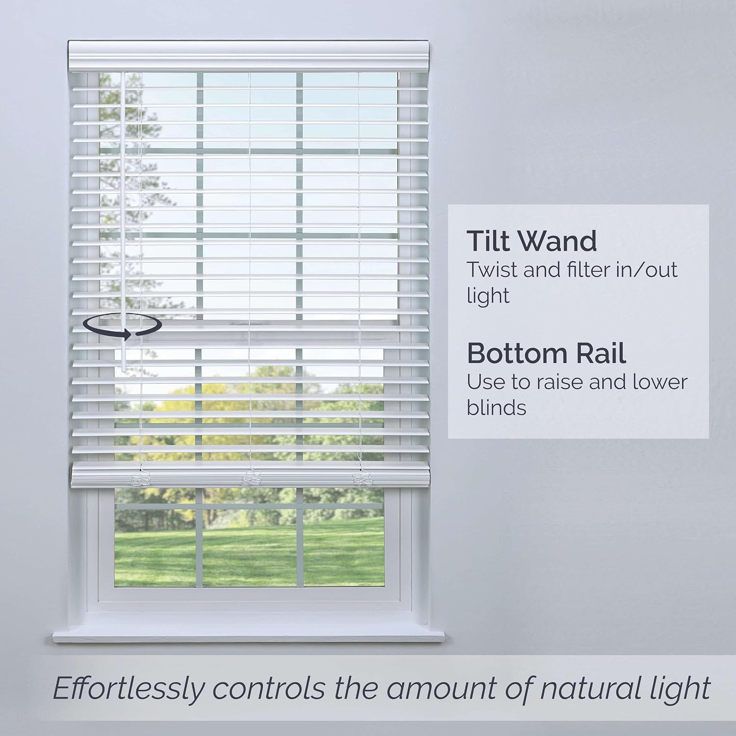 Linen Avenue Cordless 2" Faux Wood Blind White 58 1/2 W x 36 H, Flush Inside Mount (No Valance Side Pieces/Returns Included, Arrives ½ Inch Narrower)