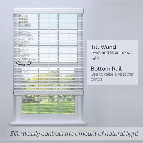 Linen Avenue Cordless 2" Faux Wood Blind White 58 1/2 W x 36 H, Flush Inside Mount (No Valance Side Pieces/Returns Included, Arrives ½ Inch Narrower)