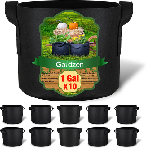Gardzen 10-Pack 1 Gallon Grow Bags Fabric Pots with Heavy Duty Handles