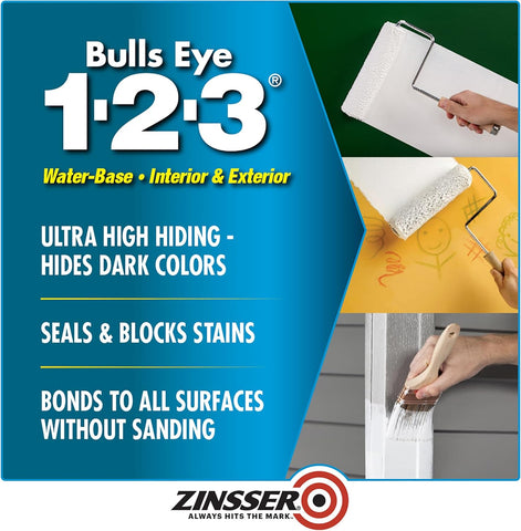 Zinsser Bulls Eye 1-2-3 Water-Base Primer & Sealer, White, Quart