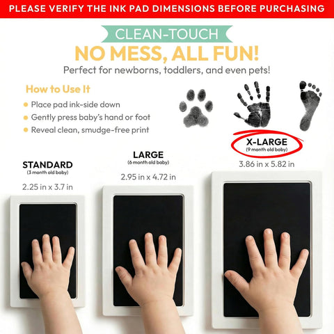 Extra Large Clean Touch Ink Pad for Baby Handprints and Footprints – Inkless Infant Hand & Foot Stamp – Safe for Babies, Doesn’t Touch Skin – Perfect Family Memory or Gift by Tiny Gifts, Black